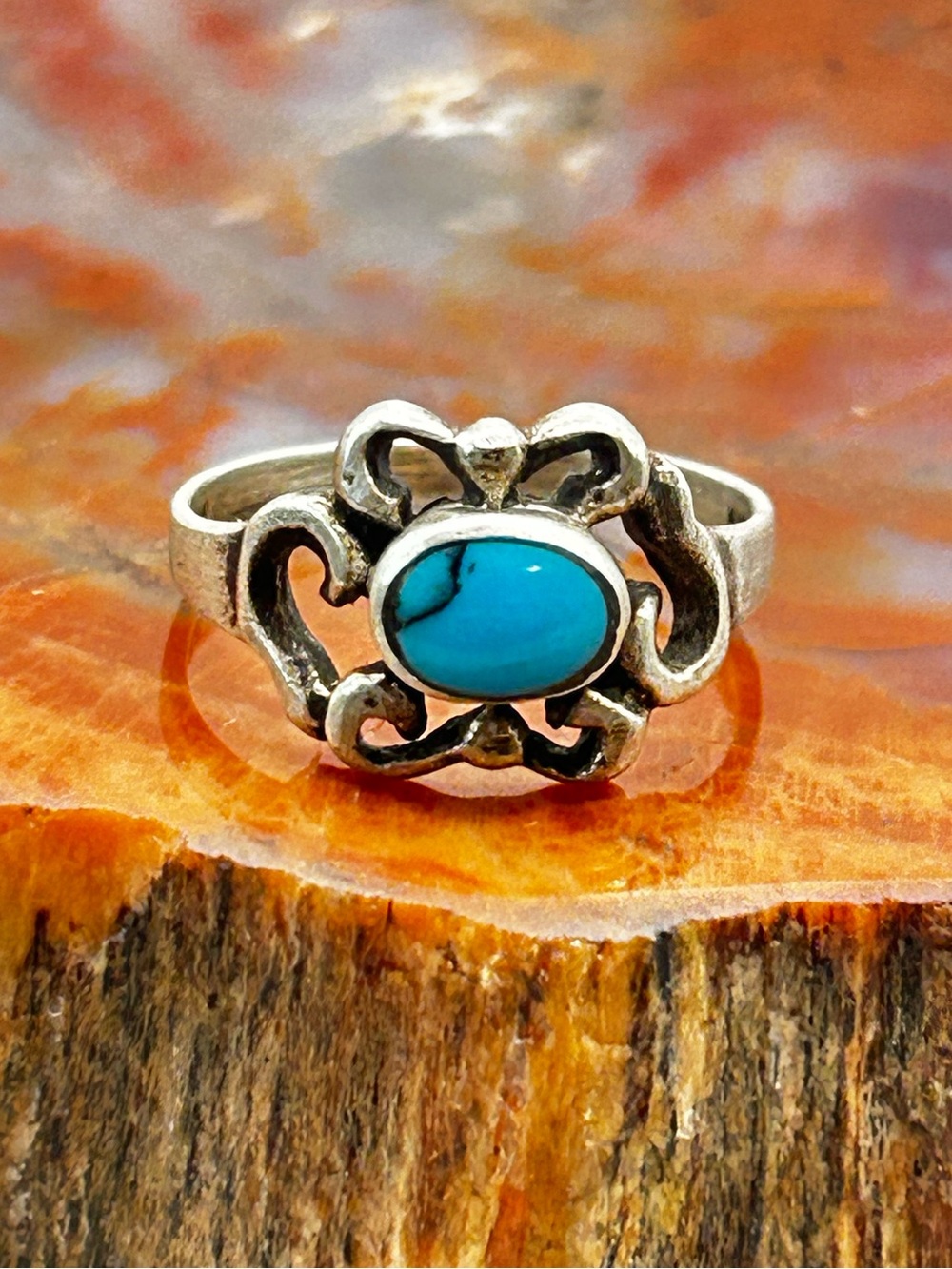 Vintage Sterling Silver Turquoise Ring - Size 7